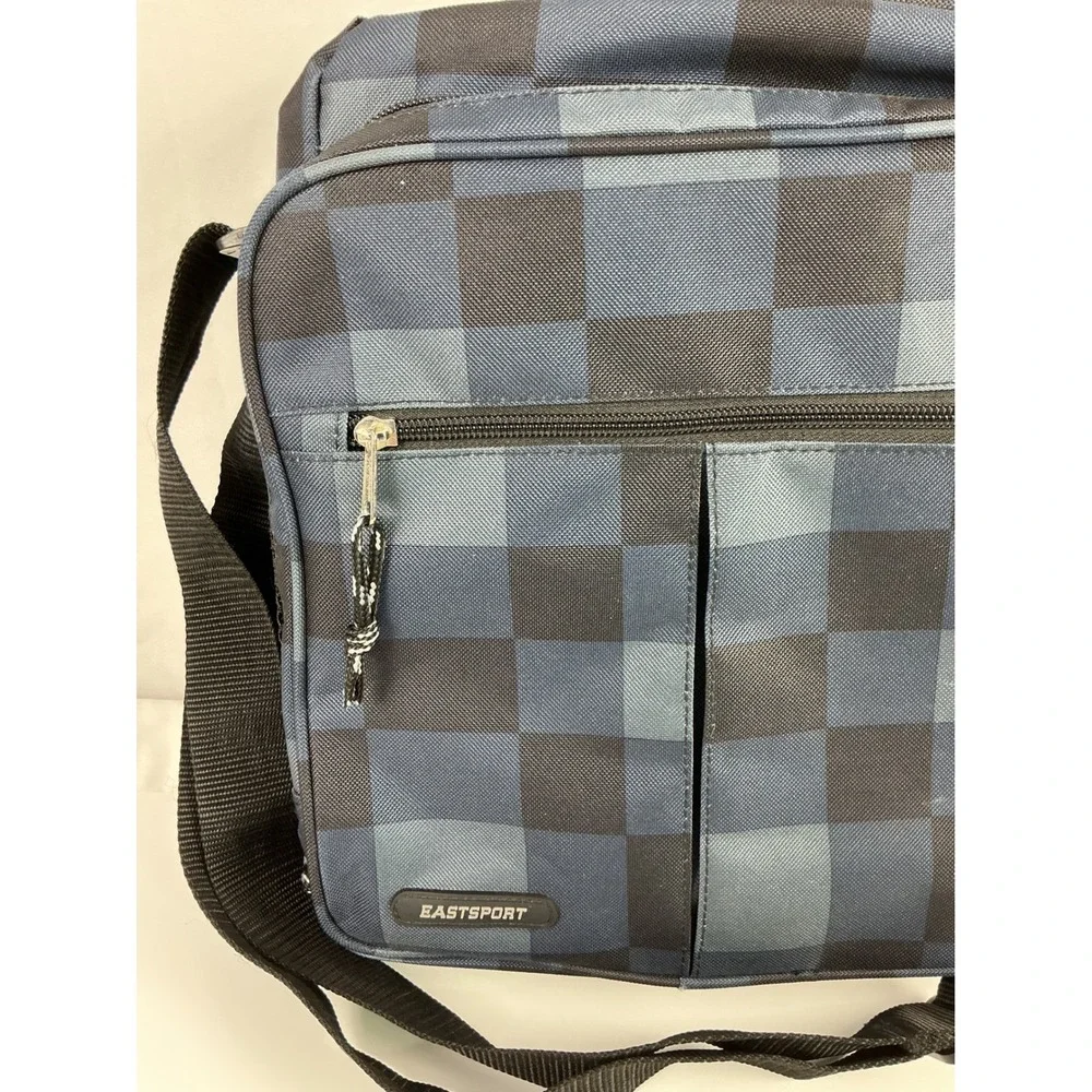 Eastsport Crossbody Bag Messenger Shoulder Bookbag‎ Checkered Pattern Blue Black